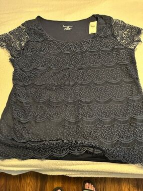 Lane Bryant Dark Navy Lace Layered Short Sleeve Top